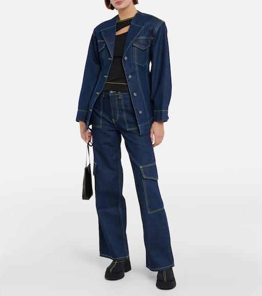 GANNI Tie-front Organic Cotton-poplin Peplum Blouse In White