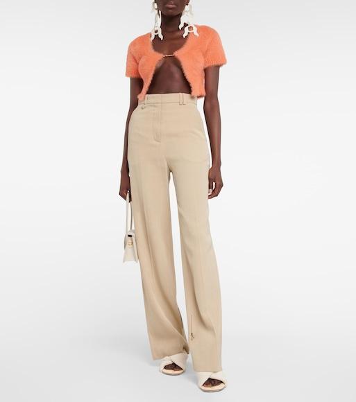 JACQUEMUS La Maille Neve Cropped Brushed Stretch-knit Cardigan In Orange