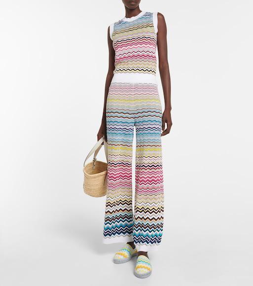 MISSONI Crochet-knit Cotton-blend Wide-leg Pants In Multi