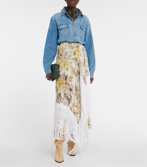 ACNE STUDIOS Floral-print Asymmetric Fringed Skirt In Beige