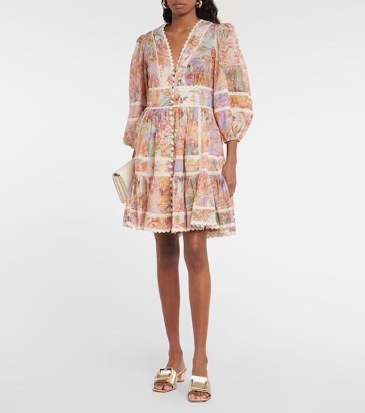 ZIMMERMANN Cira Crochet-trimmed Floral-print Cotton Mini Dress In Patch Multi Floral