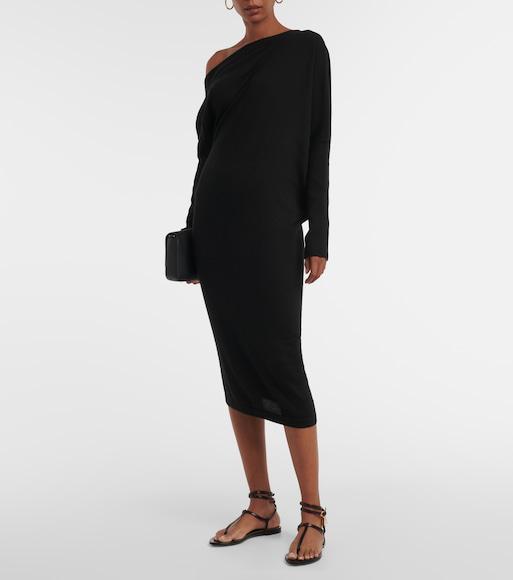 TOM FORD One-shoulder Cashmere And Silk-blend Midi Dress In Black