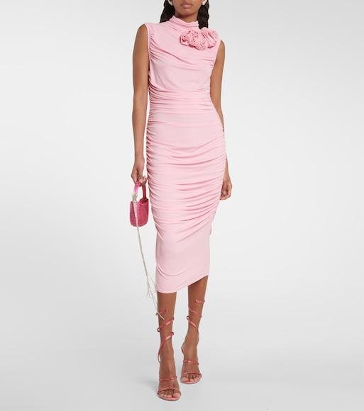 MAGDA BUTRYM Ruched Mock Neck Midi Dress In Pink