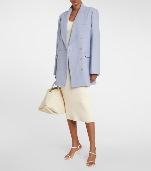 KHAITE Balton Double-breasted Wool-blend Blazer In Blue