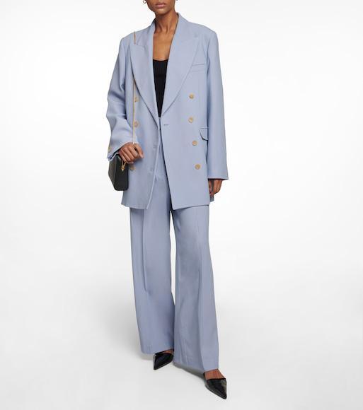 KHAITE Balton Double-breasted Wool-blend Blazer In Blue