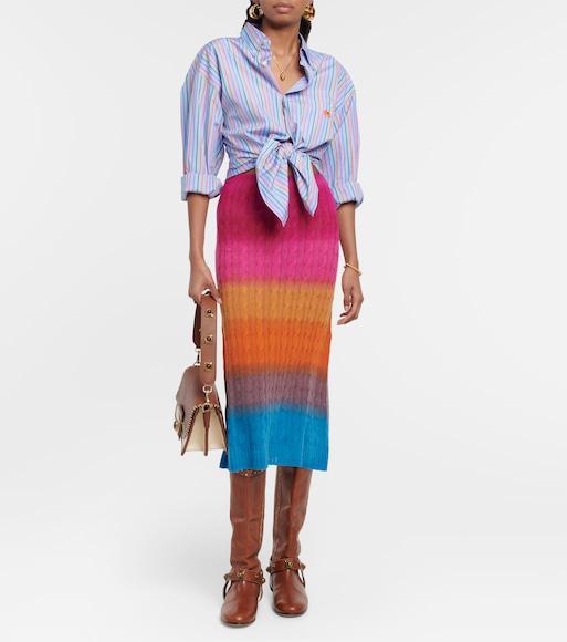 ETRO Ombre Lightweight Cable Knit Midi Skirt In Neutral