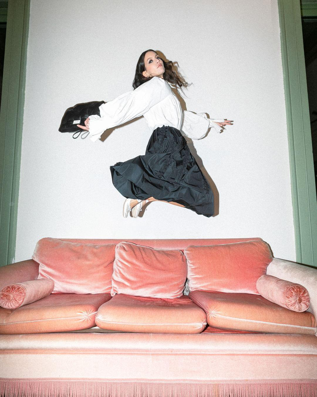 MIU MIU Leather Mary Jane Ballerina Flats In Bianco