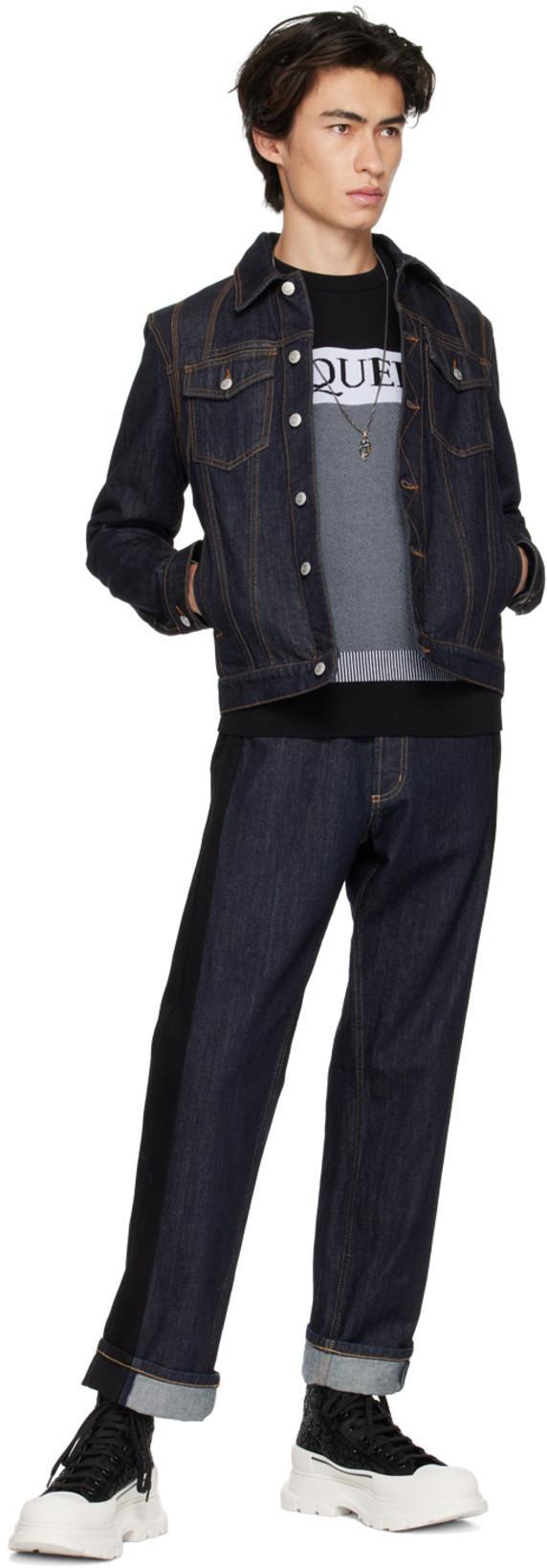 ALEXANDER MCQUEEN Logo-intarsia Panelled Cotton-blend Jumper In 1006 Black/white