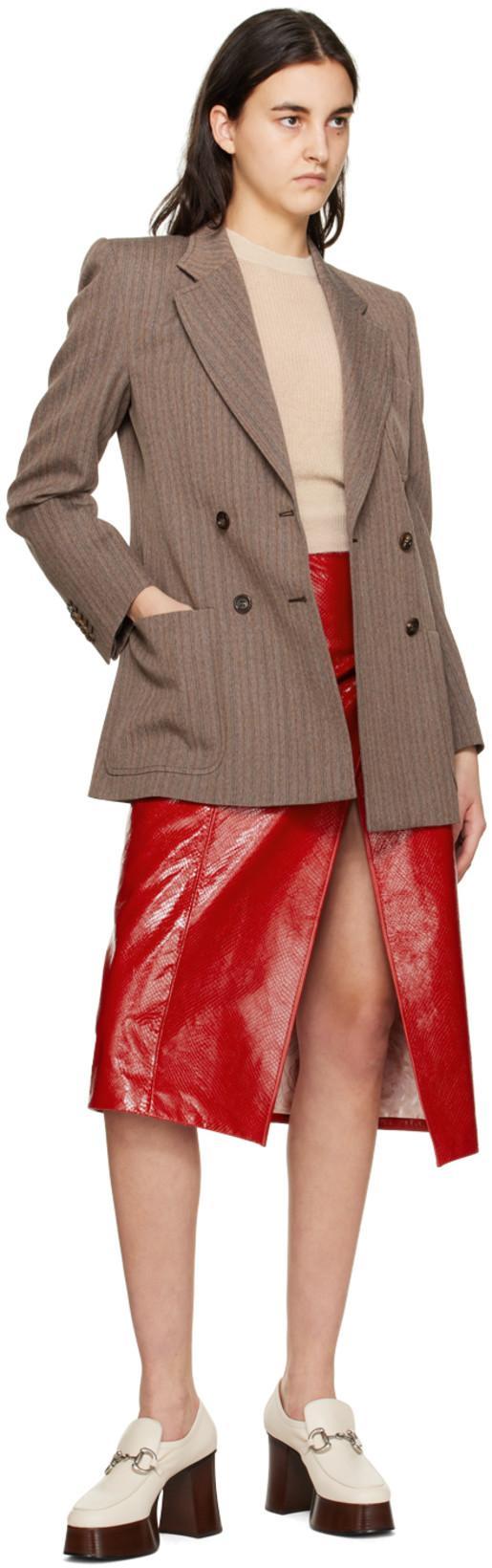 GUCCI Double Breasted Herringbone Wool Coat In Brown