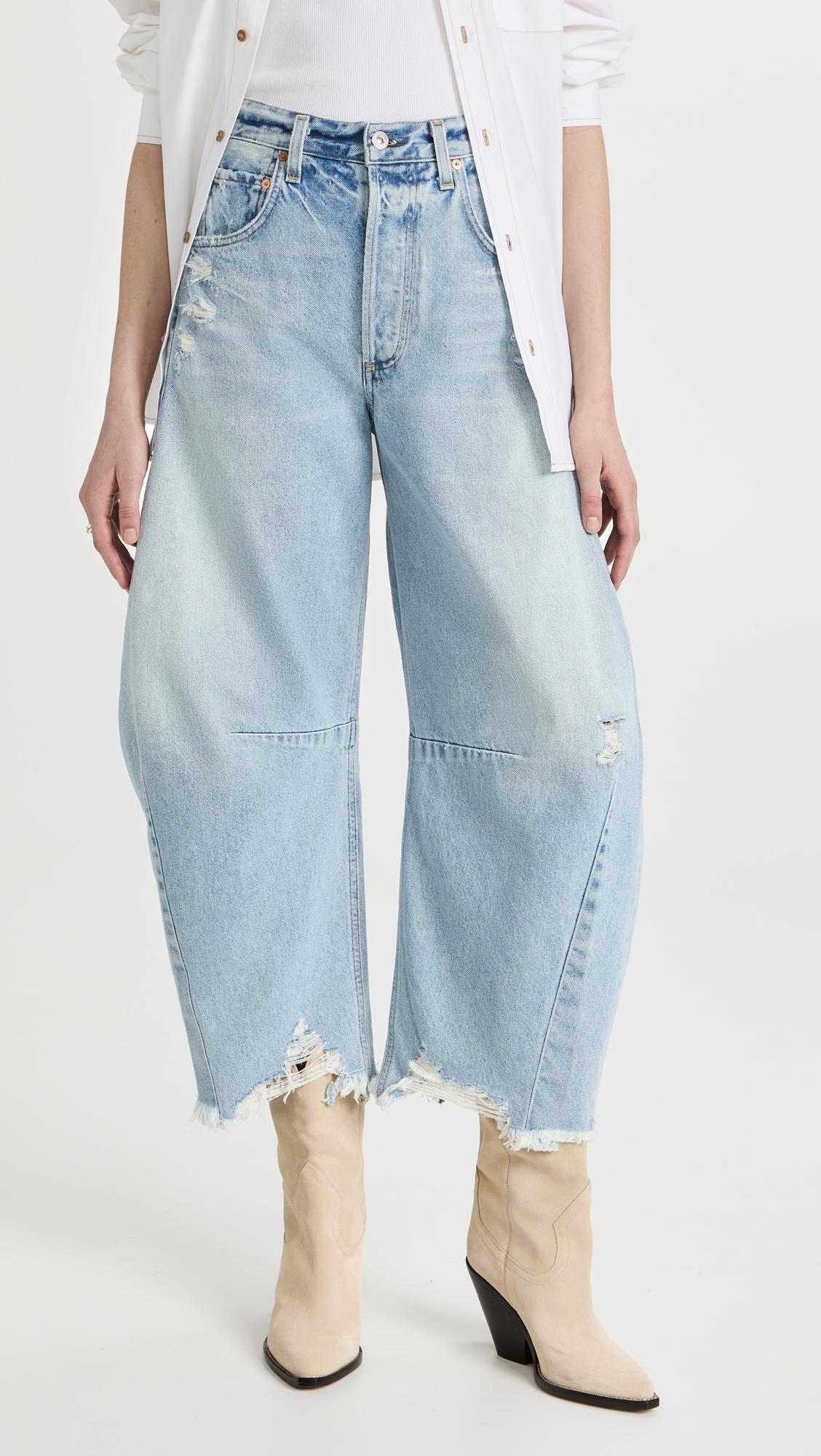 CITIZEN OF HUMANITY Horseshoe Distressed High-rise Wide-leg Jeans In Savahn Light Indigo