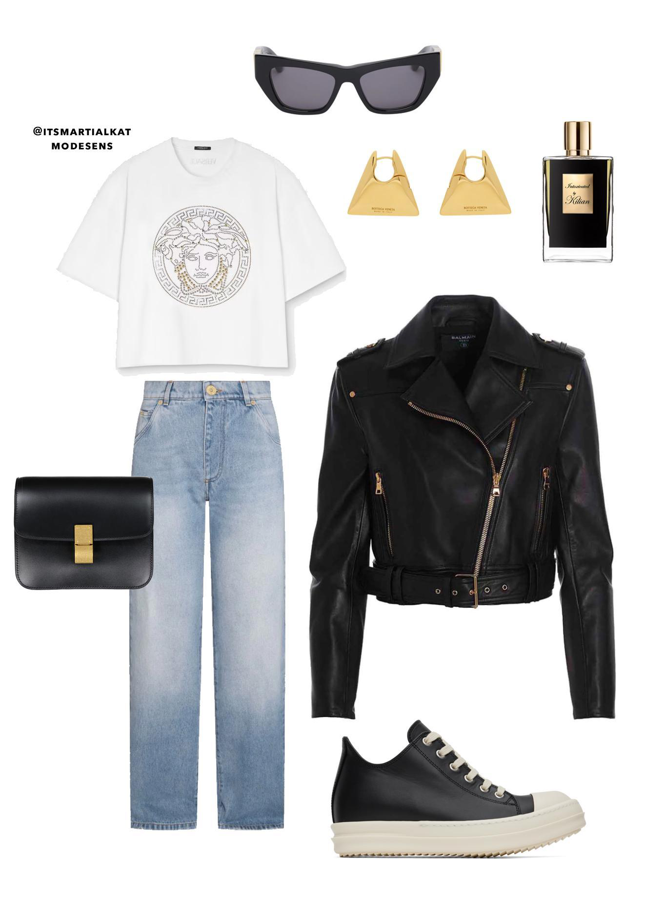 BALMAIN Cropped Leather Biker Jacket In Black