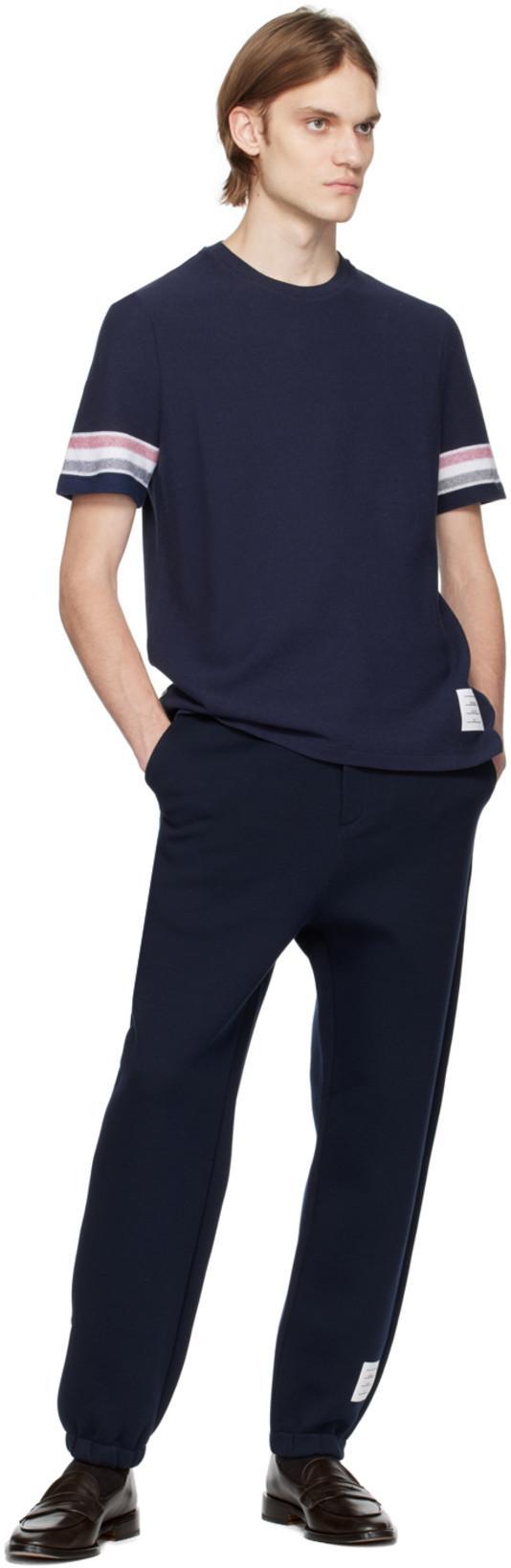 THOM BROWNE Navy Engineered Rwb Strip Textured Cotton T-shirt In Blue