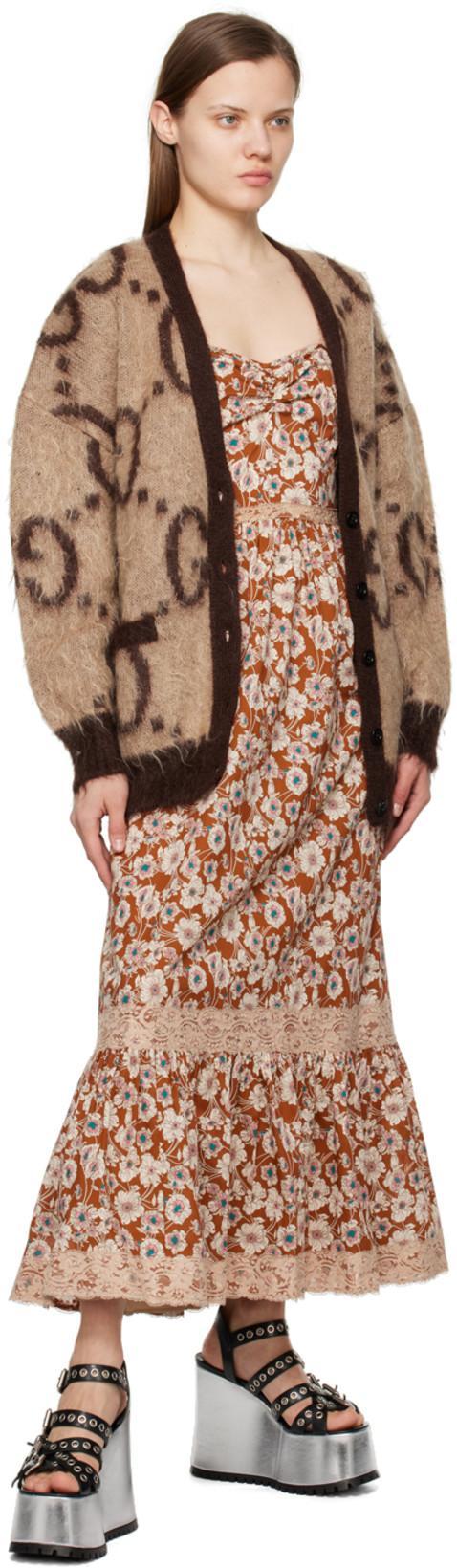 GUCCI Reversible Gg Logo Jacquard Mohair Blend Cardigan In Beige Mix