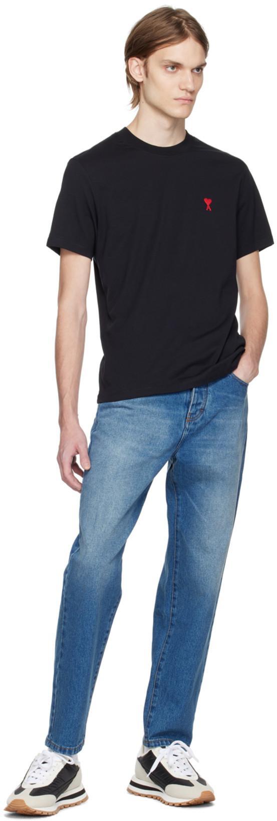 AMI ALEXANDRE MATTIUSSI Ami Straight-leg Denim Jeans With Faded Blue Wash And Leather Accent