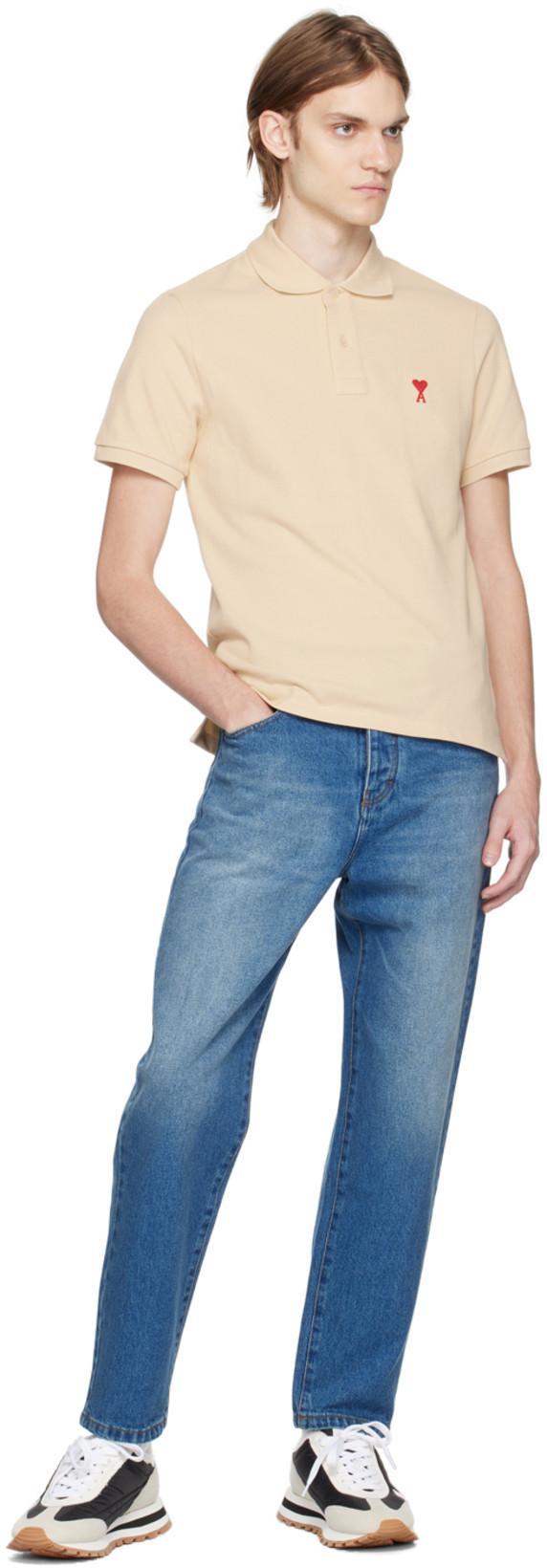 AMI ALEXANDRE MATTIUSSI Ami Straight-leg Denim Jeans With Faded Blue Wash And Leather Accent