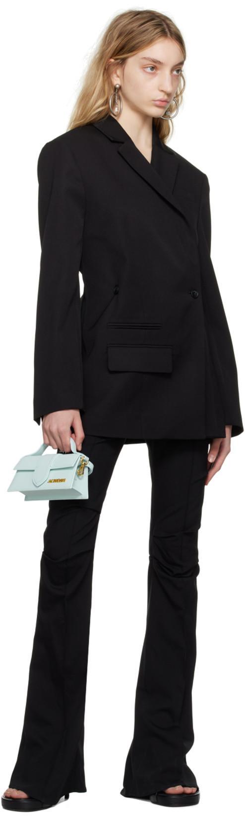 JACQUEMUS Tibau Asymmetric Double-breasted Grain De Poudre Wool Blazer In Black