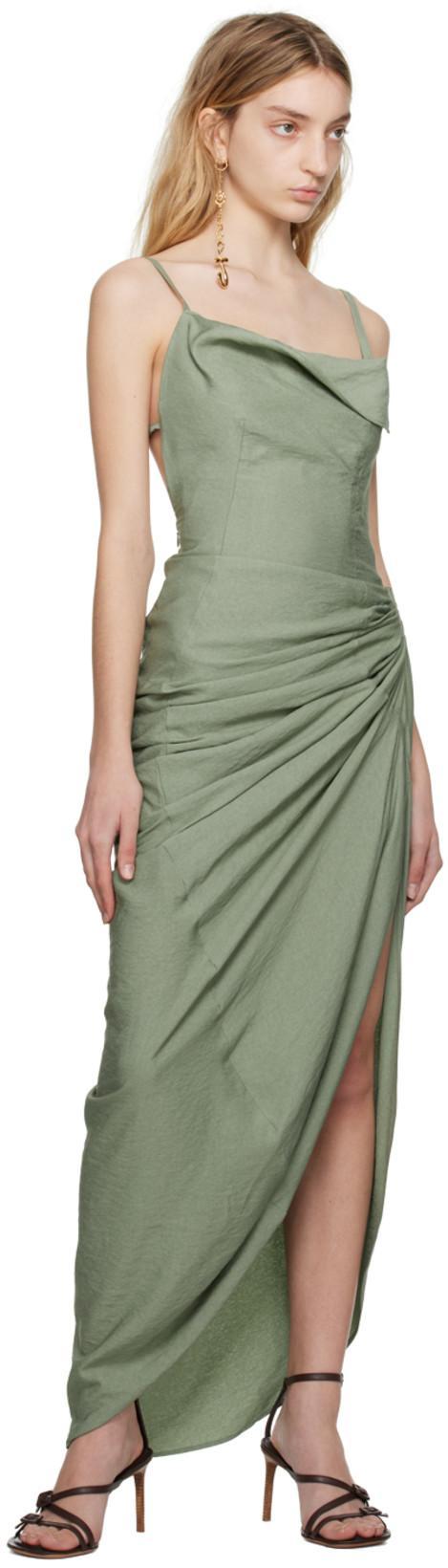 JACQUEMUS Saudade Asymmetric Ruched Dress In Green