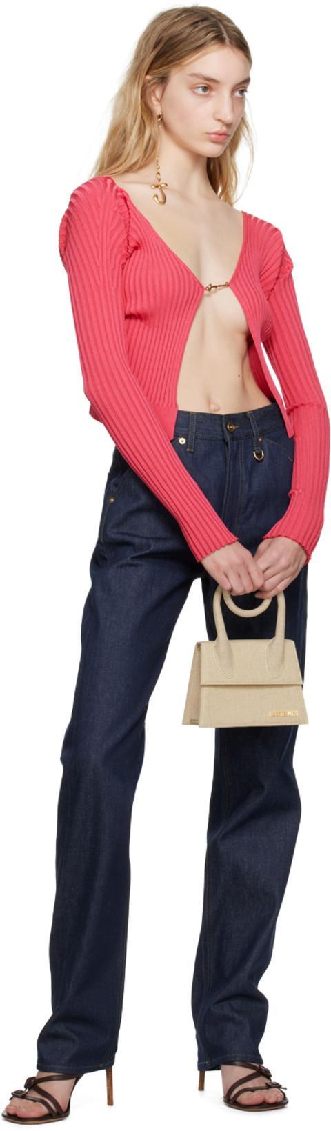 JACQUEMUS Pralù Cropped Embellished Ribbed-knit Cardigan In Pink