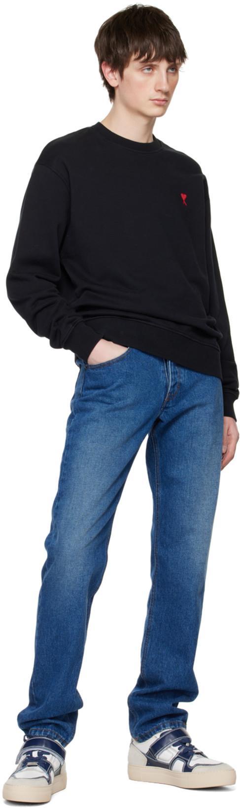 AMI ALEXANDRE MATTIUSSI Ami Paris Men Black Crewneck Sweater With Adc Embroidery On The Front In Wool Blend Man In Multi