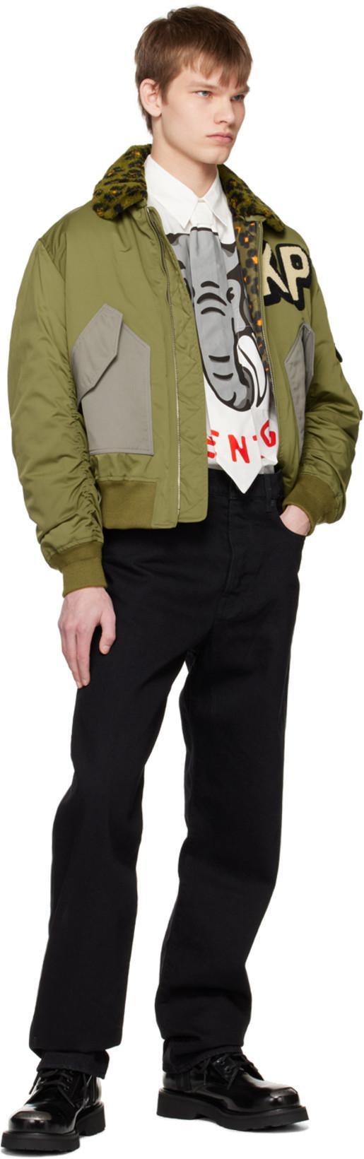 KENZO Logo-embroidered Bomber Jacket In Khaki