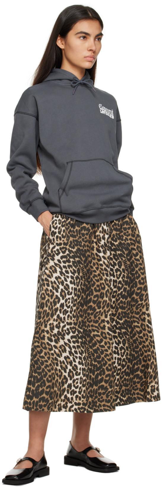 GANNI Leopard Print Denim Maxi Skirt In Animal Print