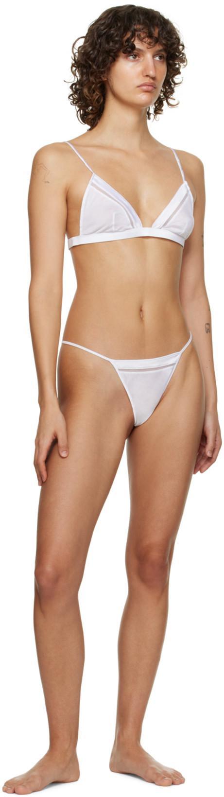 KIKI DE MONTPARNASSE Intime Stretch Silk Trimmed Thong In White