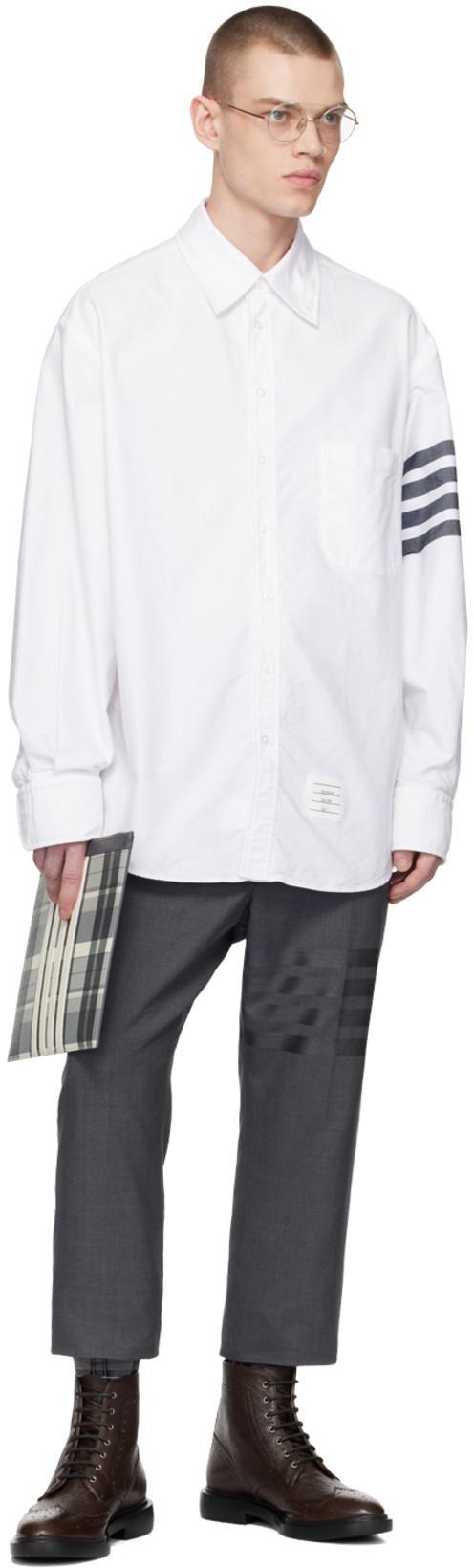 THOM BROWNE Grey Funmix Checked Cotton Shirt In Medium Blue