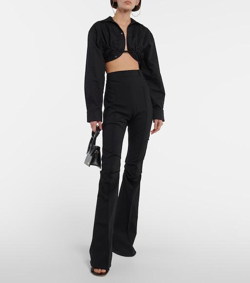 JACQUEMUS Machou Cropped Cotton And Linen-blend Canvas Shirt In Black