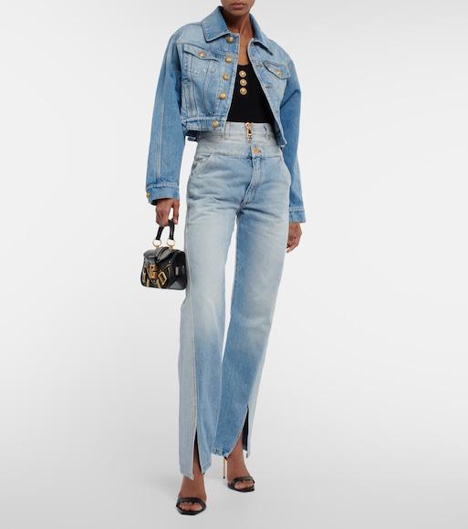 BALMAIN Cropped Faded Denim Jacket In Blue