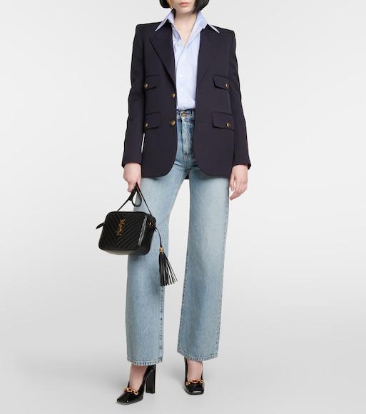 SAINT LAURENT Embroidered Striped Cotton-poplin Shirt In Blanc Ciel