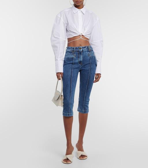 JACQUEMUS La Chemise Galliga Cotton Crop Shirt In White