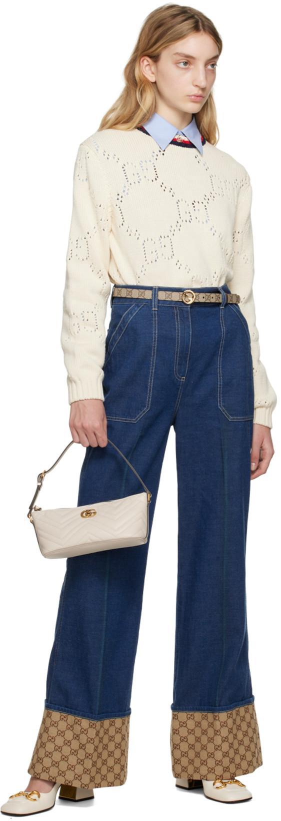 GUCCI Silver Pendant Double G Necklace In Blue