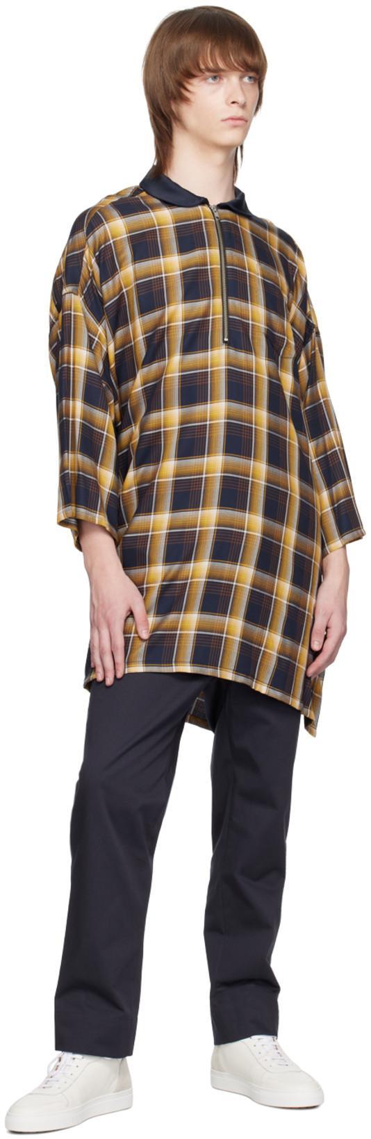 KIDILL Navy Check Shirt In Navy Yellow Check