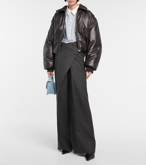 ACNE STUDIOS Faux Leather Bomber Jacket In Dark Brown