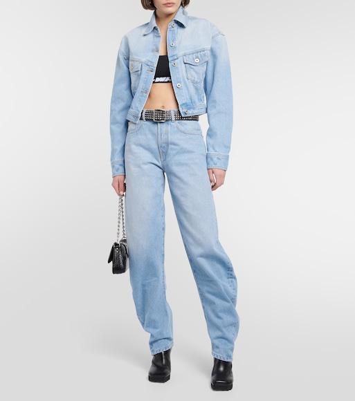 OFF-WHITE Toy Box Splatter Paint Crop Denim Jacket With Detachable Hood In Light Blue