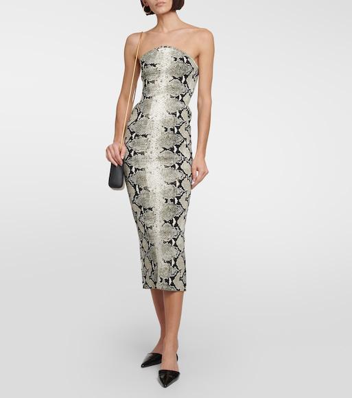 KHAITE The Rumer Python Print Strapless Midi Dress In Roccia