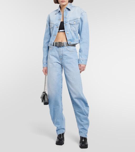 OFF-WHITE Toy Box Splatter Paint Crop Denim Jacket With Detachable Hood In Light Blue