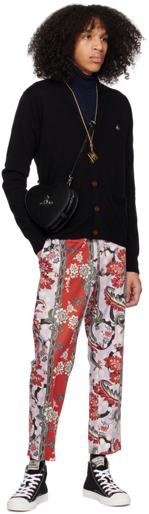 VIVIENNE WESTWOOD Black V Neck Cardigan With Orb Embroidery In Cotton And Cashmere