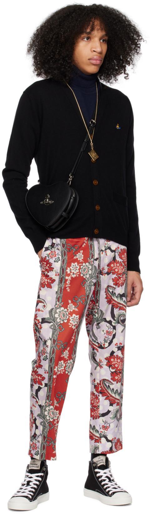 VIVIENNE WESTWOOD Black V Neck Cardigan With Orb Embroidery In Cotton And Cashmere