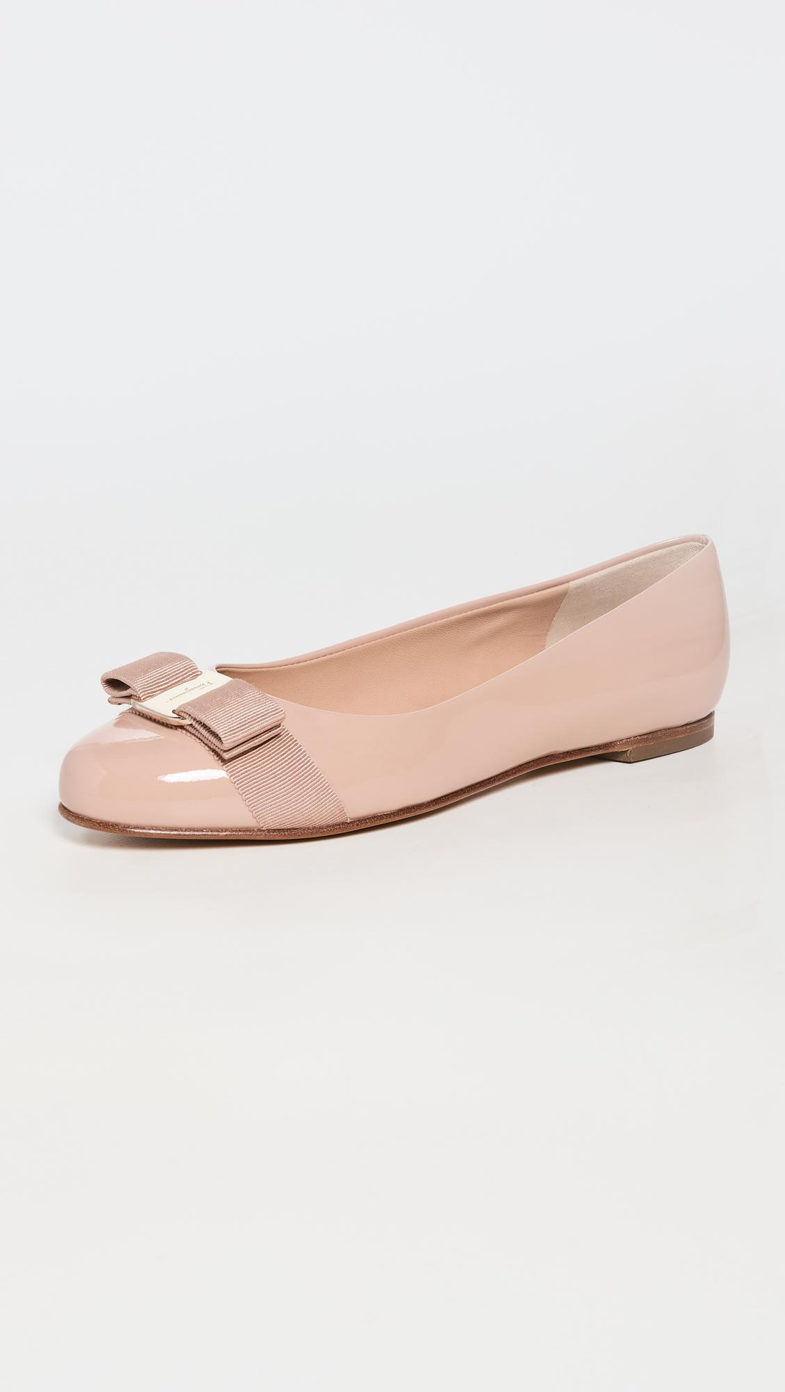 FERRAGAMO Varina Bow-detail Patent Leather Ballet Flats In Macaroons