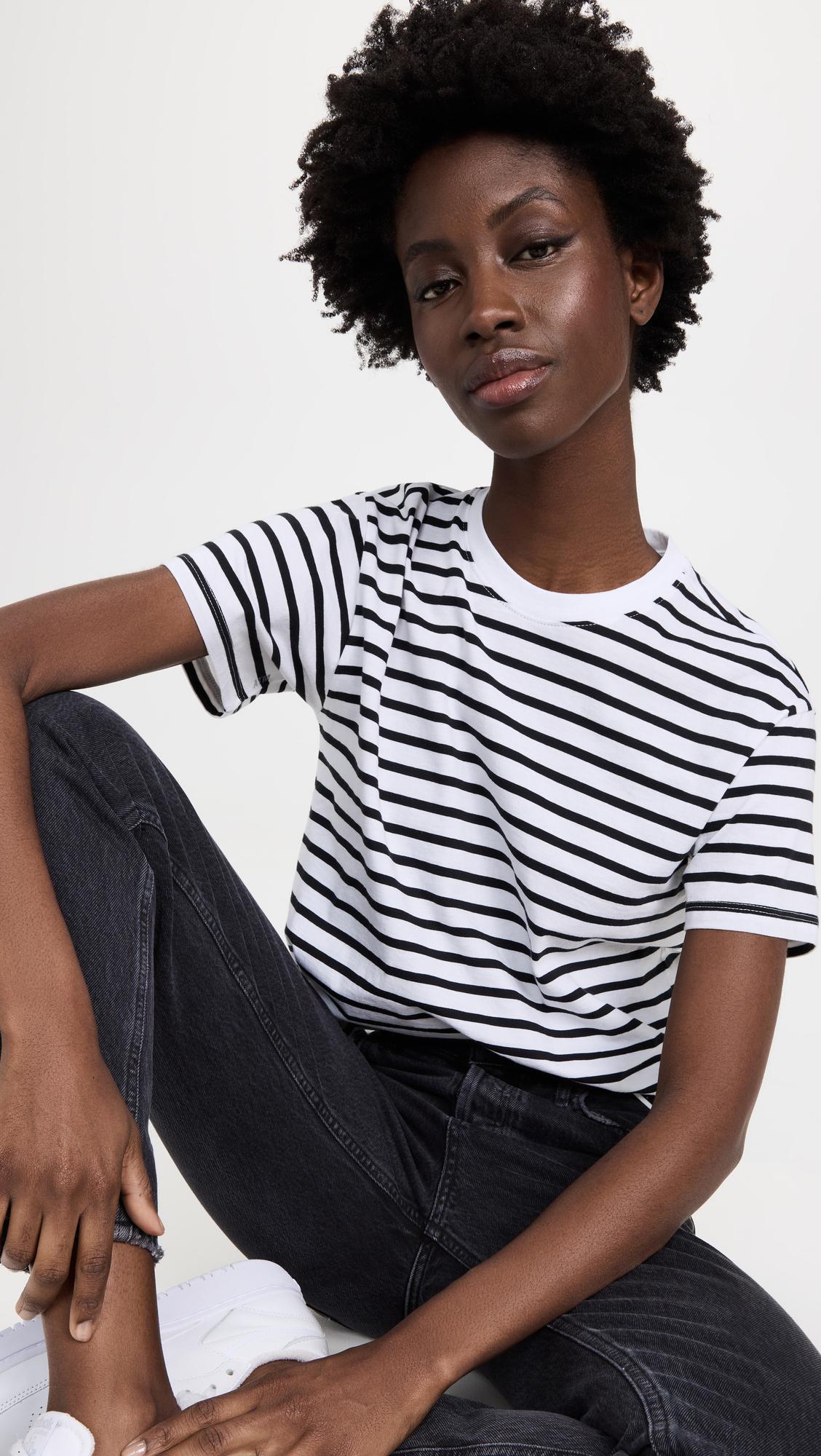 ATM ANTHONY THOMAS MELILLO Striped Crewneck Short-sleeve Jersey Boy Tee In Black White Stripe