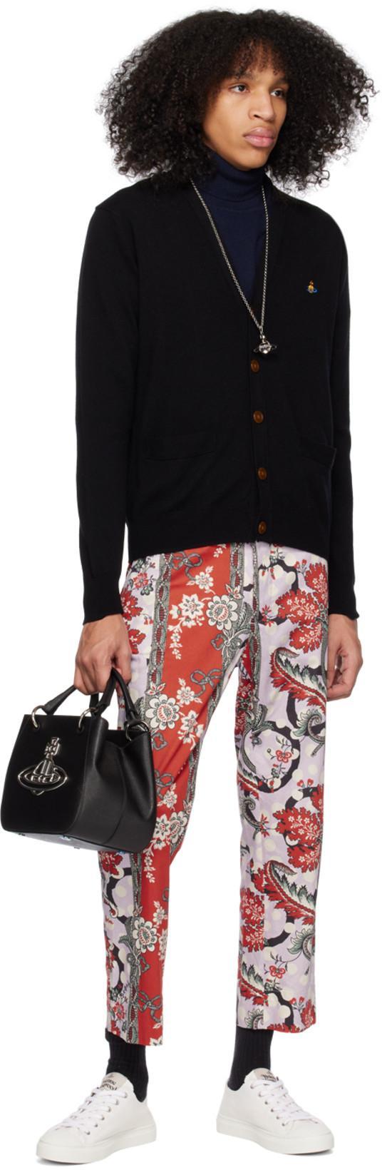 VIVIENNE WESTWOOD Black V Neck Cardigan With Orb Embroidery In Cotton And Cashmere