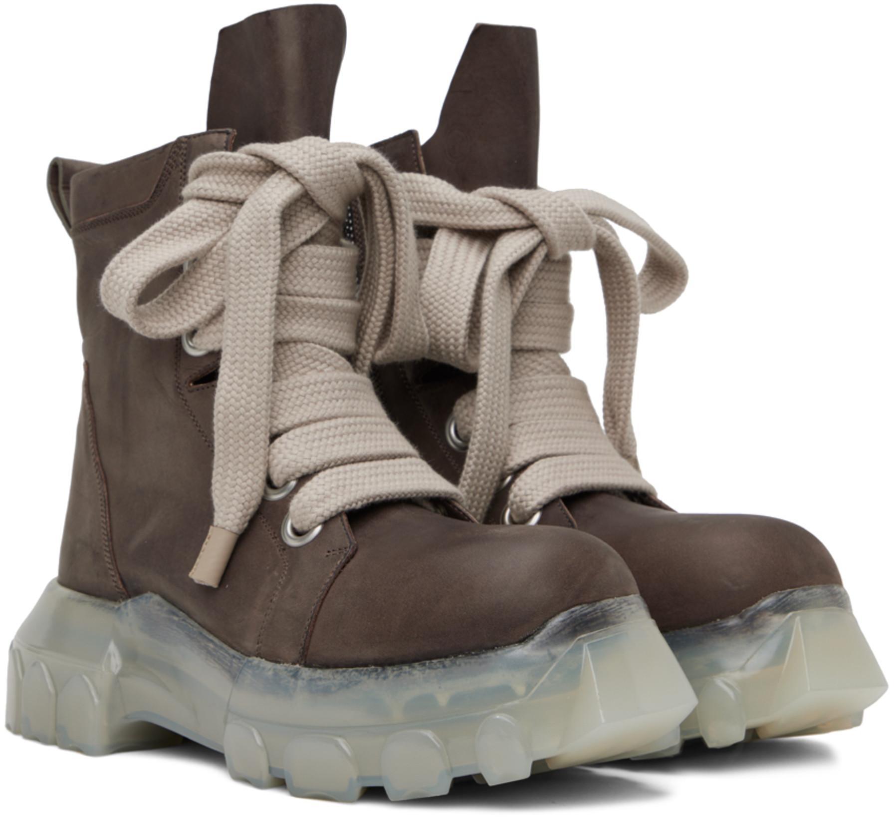 RICK OWENS Taupe Jumbo Laced Bozo Tractor Boots In Brown