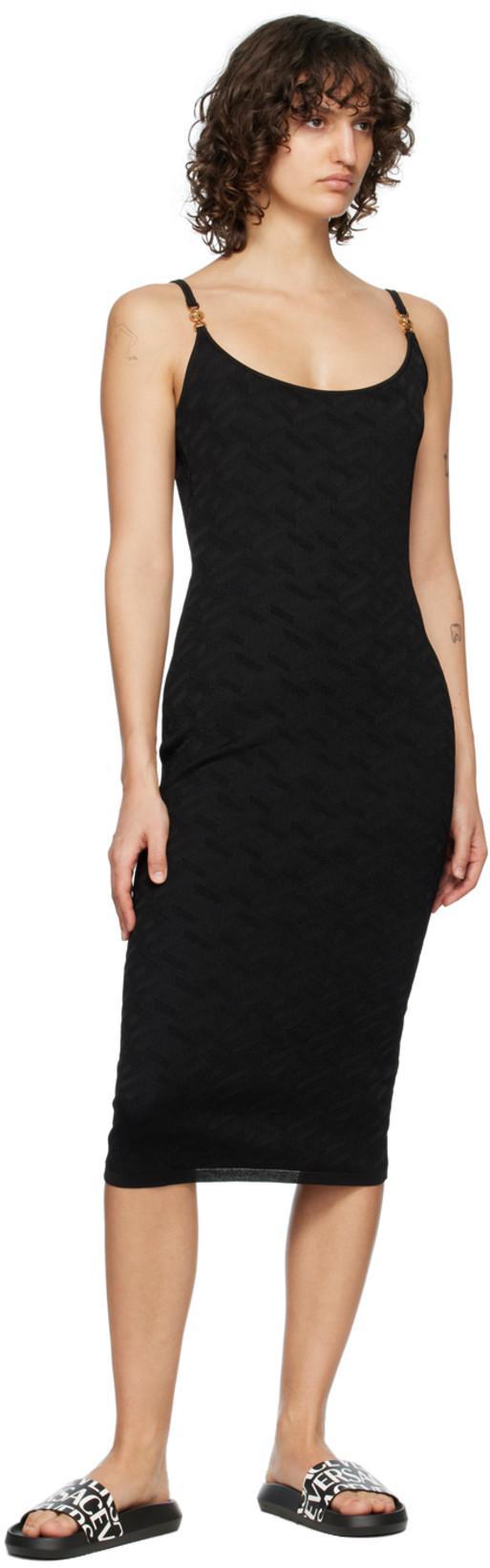 VERSACE Medusa Embellished La Greca Jacquard Knit Minidress In Black Technical