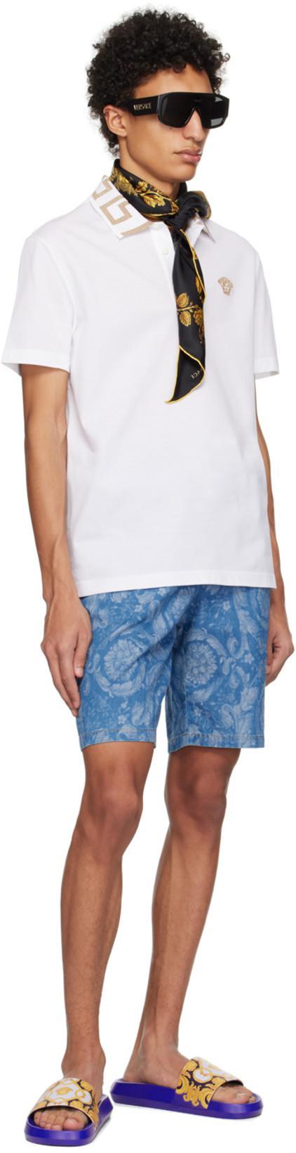 VERSACE Greca Short-sleeved Polo Shirt In Optical White