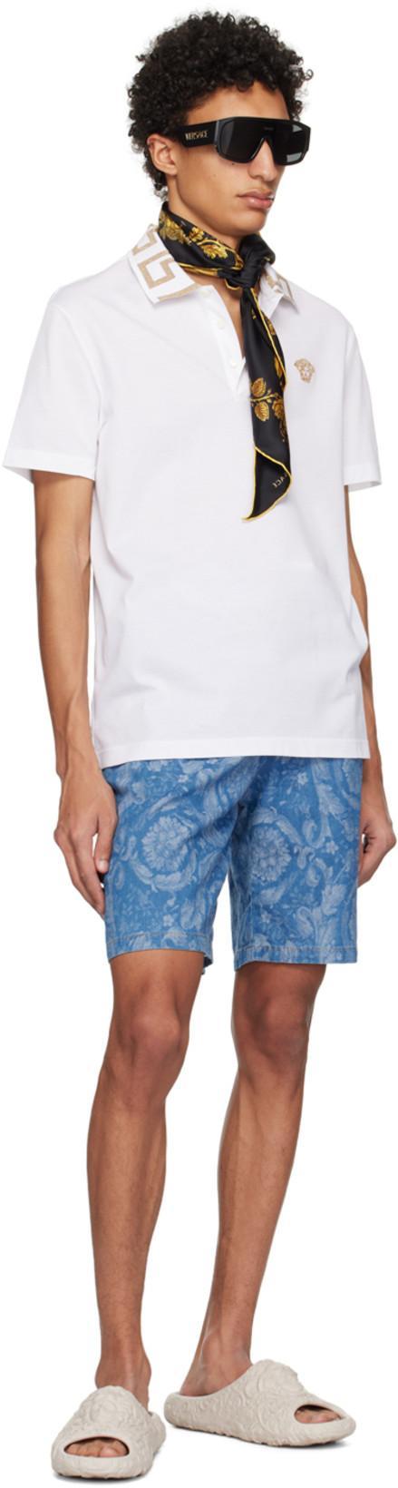 VERSACE Greca Short-sleeved Polo Shirt In Optical White