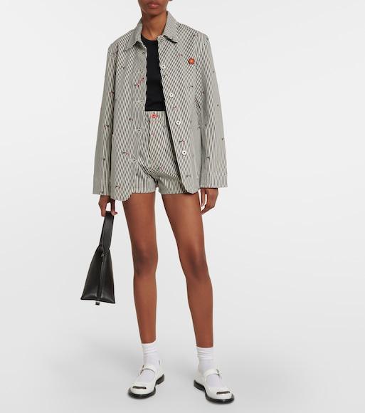 KENZO Women's Pixel-embroidered Striped Workwear Jacket In Rinse Blue Denim