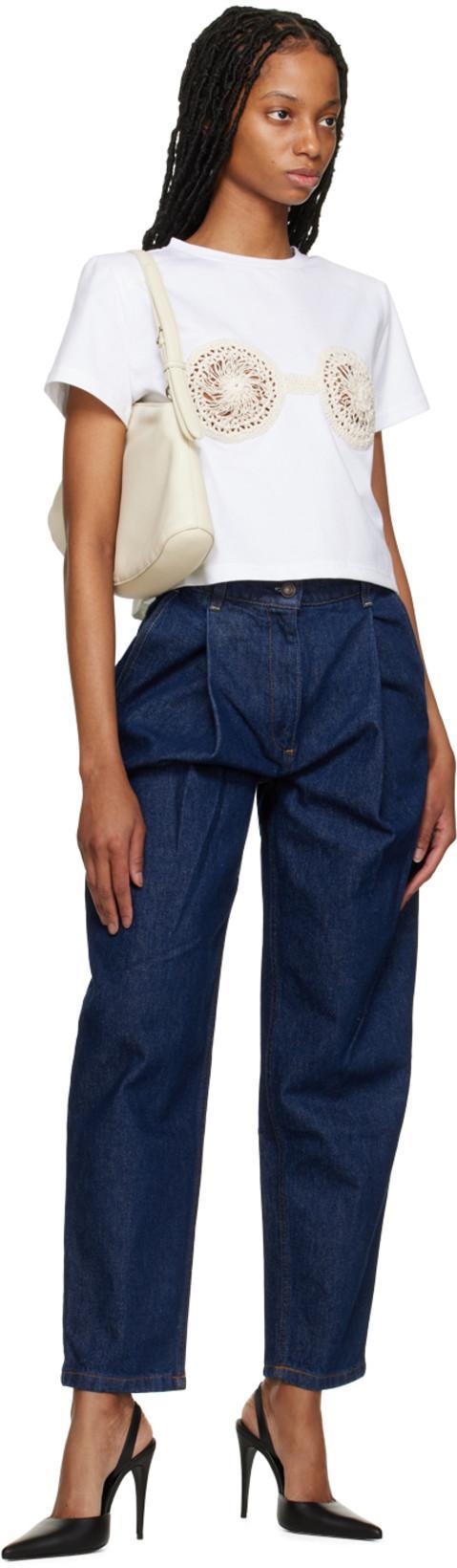 MAGDA BUTRYM Embellished Jersey T-shirt In White