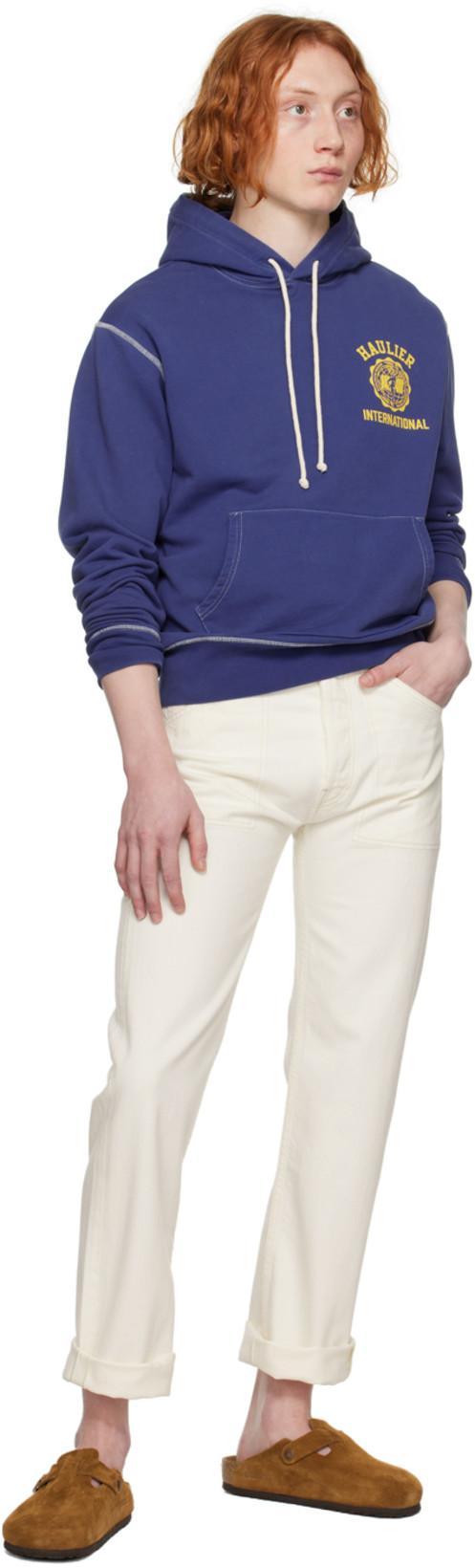 HAULIER Blue Brockton Hoodie In Washed Navy