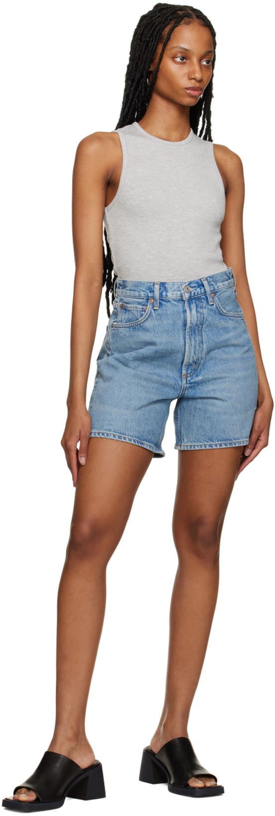 AGOLDE Dame Cuff Denim Short In Tension In Blue